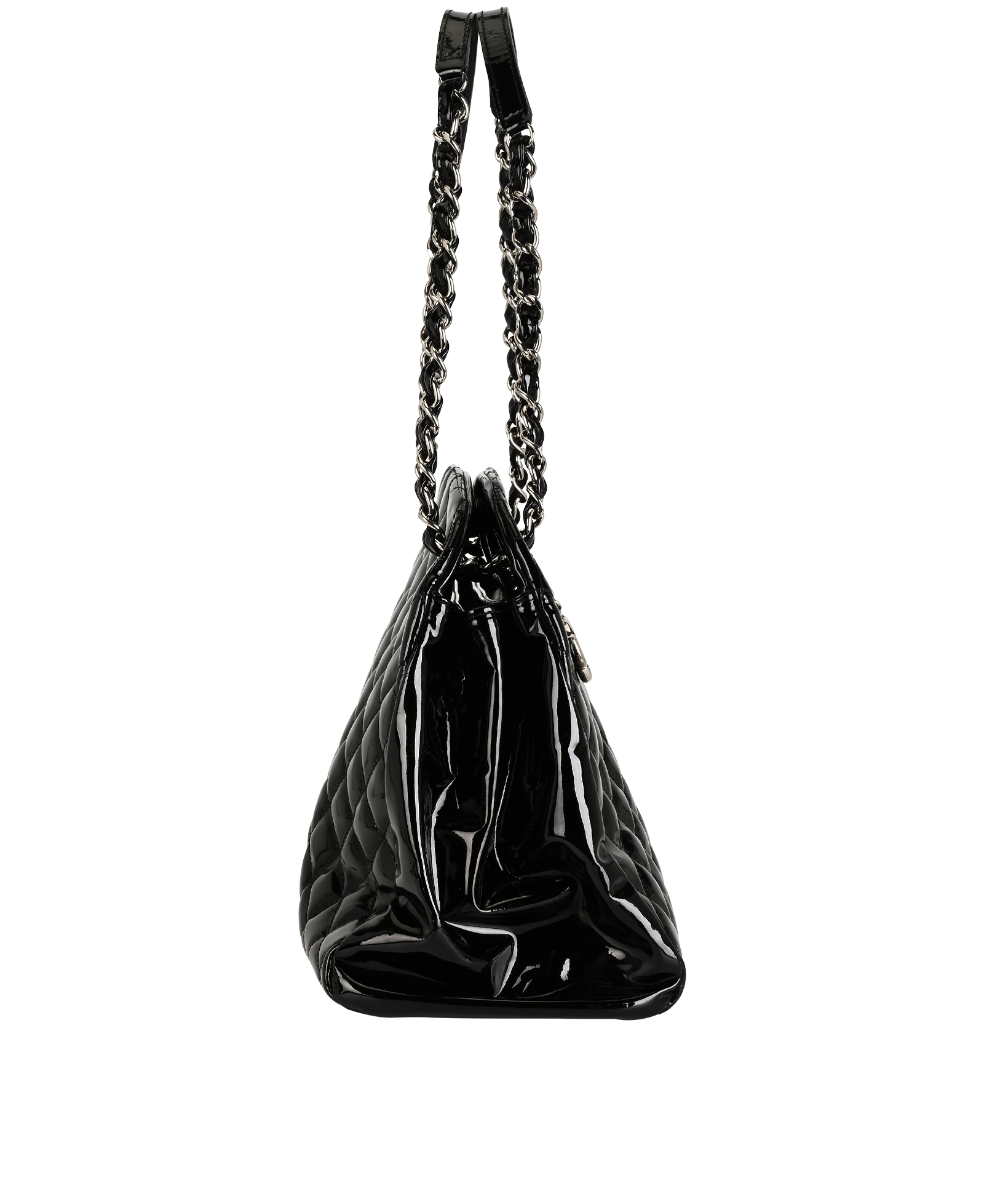 Mademoiselle Bowling Bag, &pound;1,900, Handbags, Black, Patent Leather, Side view